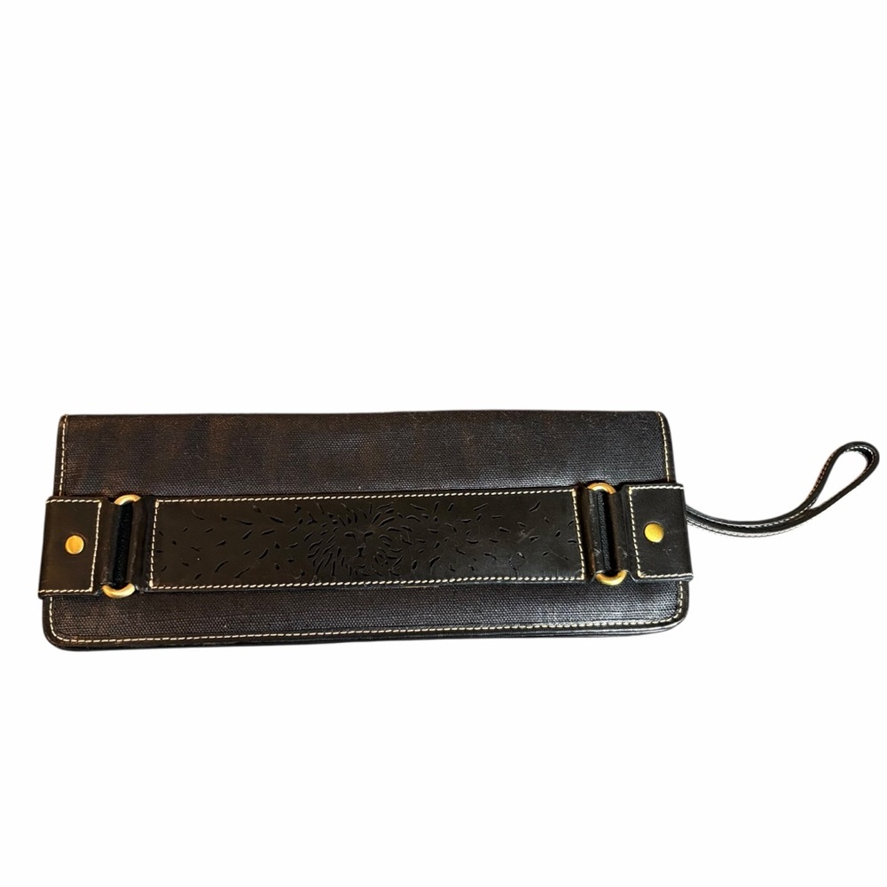VINTAGE ANNE KLEIN BLACK LEATHER CLUTCH WRISTLET WITH BRONZE HARDWARE - Picture 10 of 13